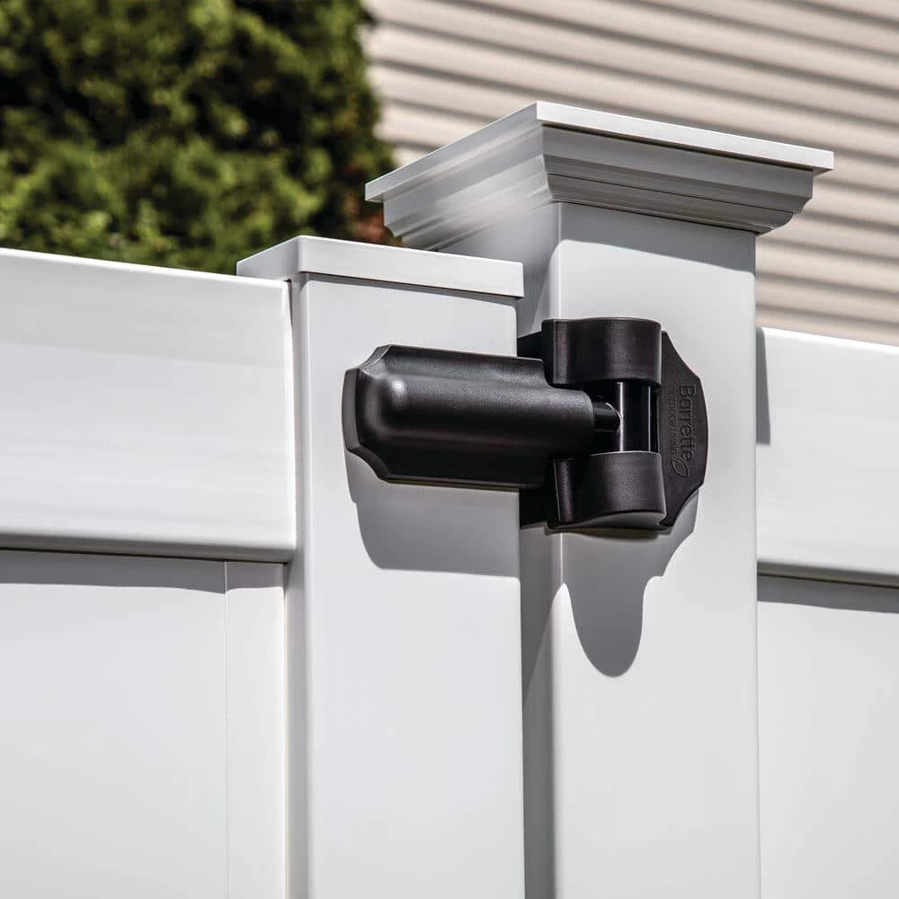 Barrette Outdoor Living 8.937 in. x 5 in. Heavy Duty Black Contemporary Gate Hinge (2-Pack) 6 Barrette Outdoor Living 8.937 in. x 5 in. Heavy Duty Black Contemporary Gate Hinge (2-Pack) - Image 4