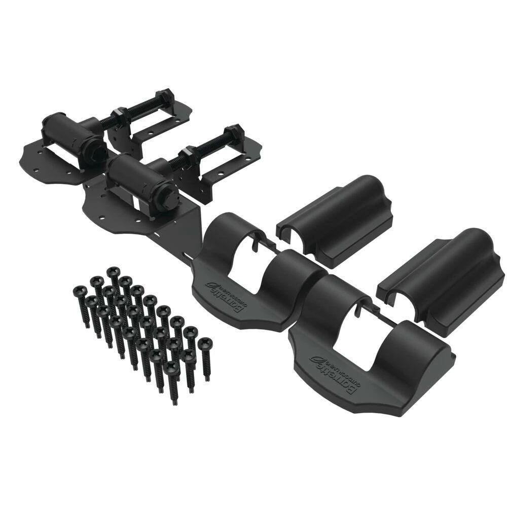 Barrette Outdoor Living 8.937 in. x 5 in. Heavy Duty Black Contemporary Gate Hinge (2-Pack) 5 Barrette Outdoor Living 8.937 in. x 5 in. Heavy Duty Black Contemporary Gate Hinge (2-Pack) - Image 3