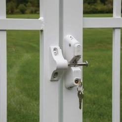 Barrette Outdoor Living 4.687 in. x 5.187 in. Nylon/Stainless Steel White Locking Gravity Latch with 2-Sided Key Entry -GlideRite Sales Store barrette outdoor living fence gate latches slide bolts 73050188 31 1000