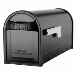 Architectural Mailboxes Carlisle Black, Medium, Steel, Post Mount Mailbox with Nickel Flag