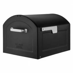 Architectural Mailboxes Centennial Black, Extra Large, Steel, Post Mount Mailbox with Premium Silver Handle and Flag