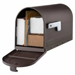 Architectural Mailboxes MB1 Rubbed Bronze, Medium, Steel Post Mount Mailbox with Silver Flag -GlideRite Sales Store browns tans architectural mailboxes post mount mailboxes 7600rz 10 4f 1000