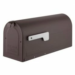 Architectural Mailboxes MB1 Rubbed Bronze, Medium, Steel Post Mount Mailbox with Silver Flag