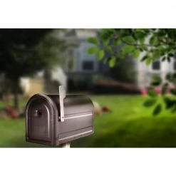Architectural Mailboxes Roxbury Rubbed Bronze, Large, Steel, Post Mount Mailbox with Premium Cast Aluminum Knob and Champagne Flag -GlideRite Sales Store browns tans architectural mailboxes post mount mailboxes 7900 5rz cg 10 31 1000