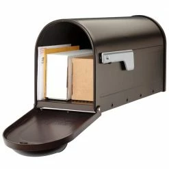 Architectural Mailboxes Winston Rubbed Bronze, Large, Steel, Post Mount Mailbox with Nickel Flag -GlideRite Sales Store browns tans architectural mailboxes post mount mailboxes 8830rz 10 e1 1000