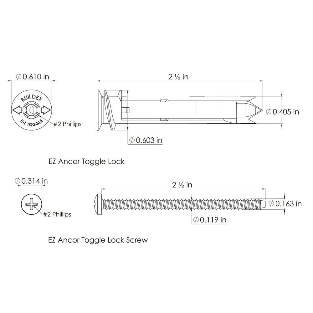E-Z Ancor 100 lbs. Philips Pan Head Heavy-Duty Toggle LockSelf Drilling Drywall Anchors with Screws (10-Pack) 13 E-Z Ancor 100 lbs. Philips Pan Head Heavy-Duty Toggle LockSelf Drilling Drywall Anchors with Screws (10-Pack) - Image 11