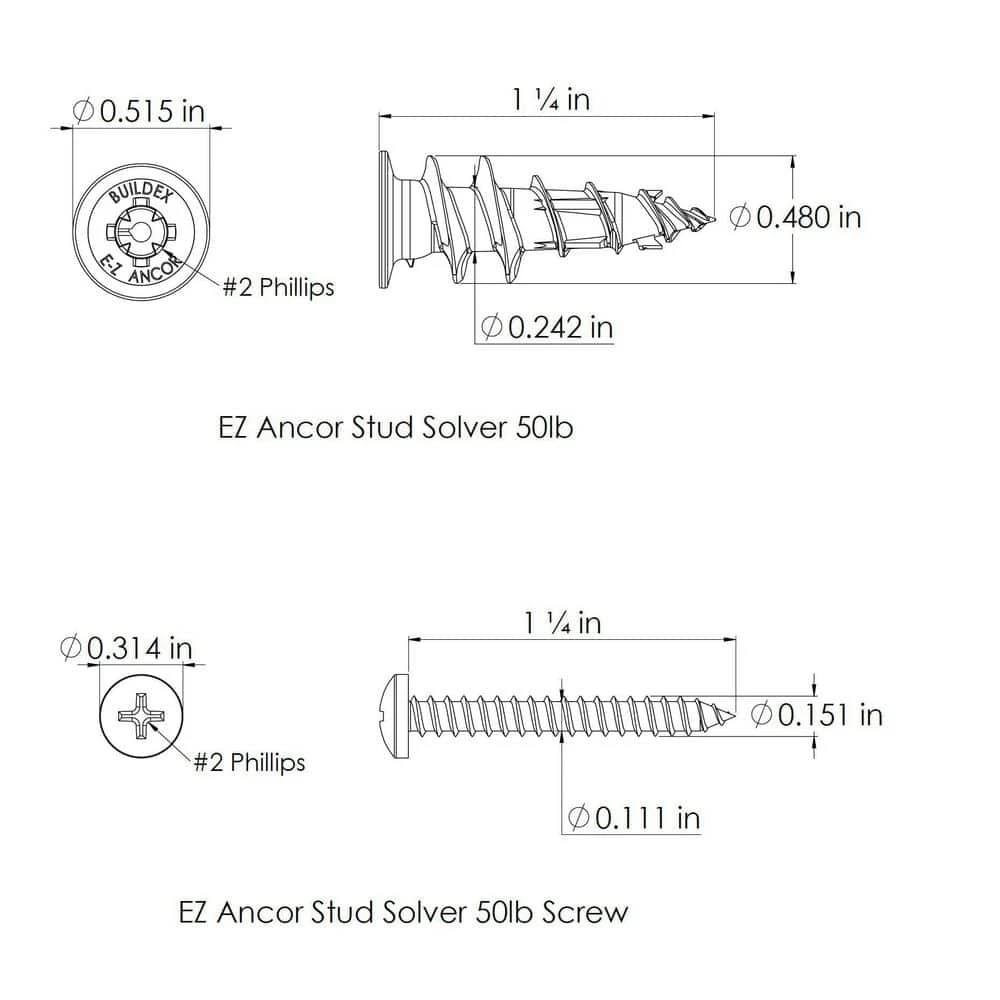 E-Z Ancor Stud Solver #7 x 1-1/4 in. Zinc-Plated Phillips Flat-Head Drywall Anchors (50-Pack) 17 E-Z Ancor Stud Solver #7 x 1-1/4 in. Zinc-Plated Phillips Flat-Head Drywall Anchors (50-Pack) - Image 15