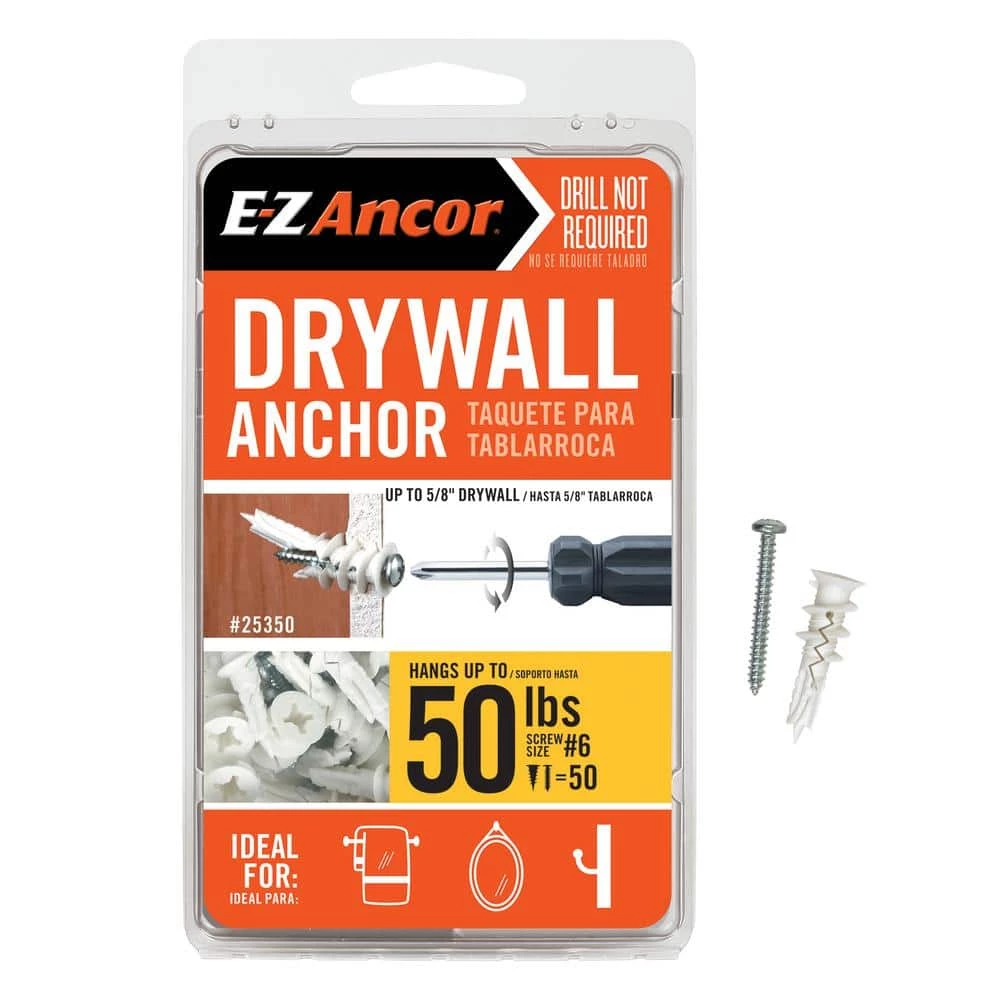 E-Z Ancor Twist-N-Lock 50 lbs. Philips Flat-Head Medium Duty Self-Drilling Drywall Anchors (50-Pack) 3 E-Z Ancor Twist-N-Lock 50 lbs. Philips Flat-Head Medium Duty Self-Drilling Drywall Anchors (50-Pack)