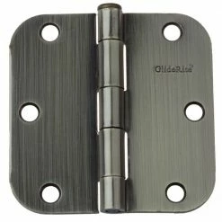 GlideRite 3-1/2 in. Antique Brass Steel Door Hinge 5/8 in. Corner Radius with Screws (12-Pack)