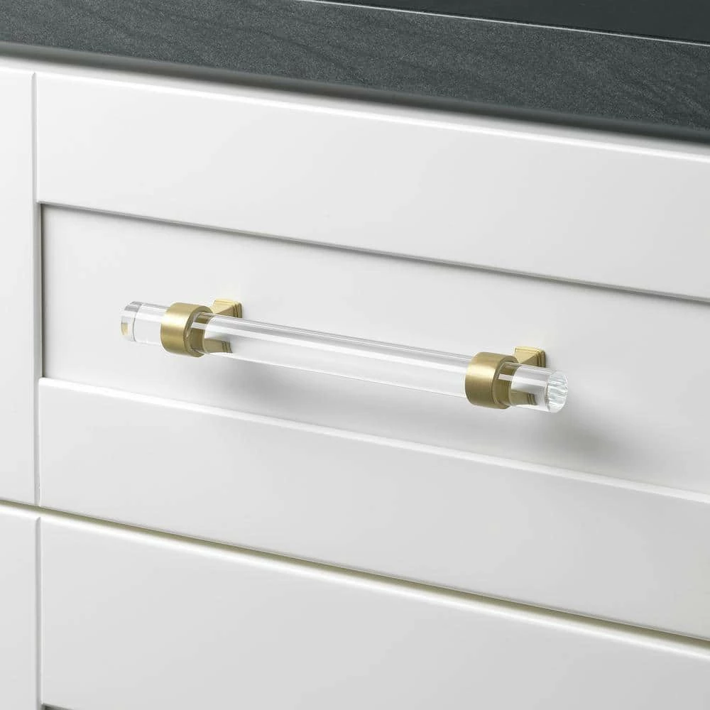 GlideRite 6-1/4 in. Center-to-Center Clear Acrylic Cabinet Drawer Pull with Satin Gold Bases (10-Pack) 5 GlideRite 6-1/4 in. Center-to-Center Clear Acrylic Cabinet Drawer Pull with Satin Gold Bases (10-Pack) - Image 3