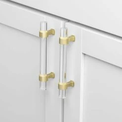 GlideRite 3-3/4 in. Center-to-Center Clear Acrylic Cabinet Drawer Pull with Satin Gold Bases (10-Pack) -GlideRite Sales Store gliderite drawer pulls 4718 96 sg 10 4f 1000